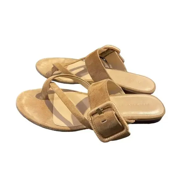 Veronica Beard Salva Raffia Buckle Suede Flat Sandals Sz 8 - Picture 2 of 5
